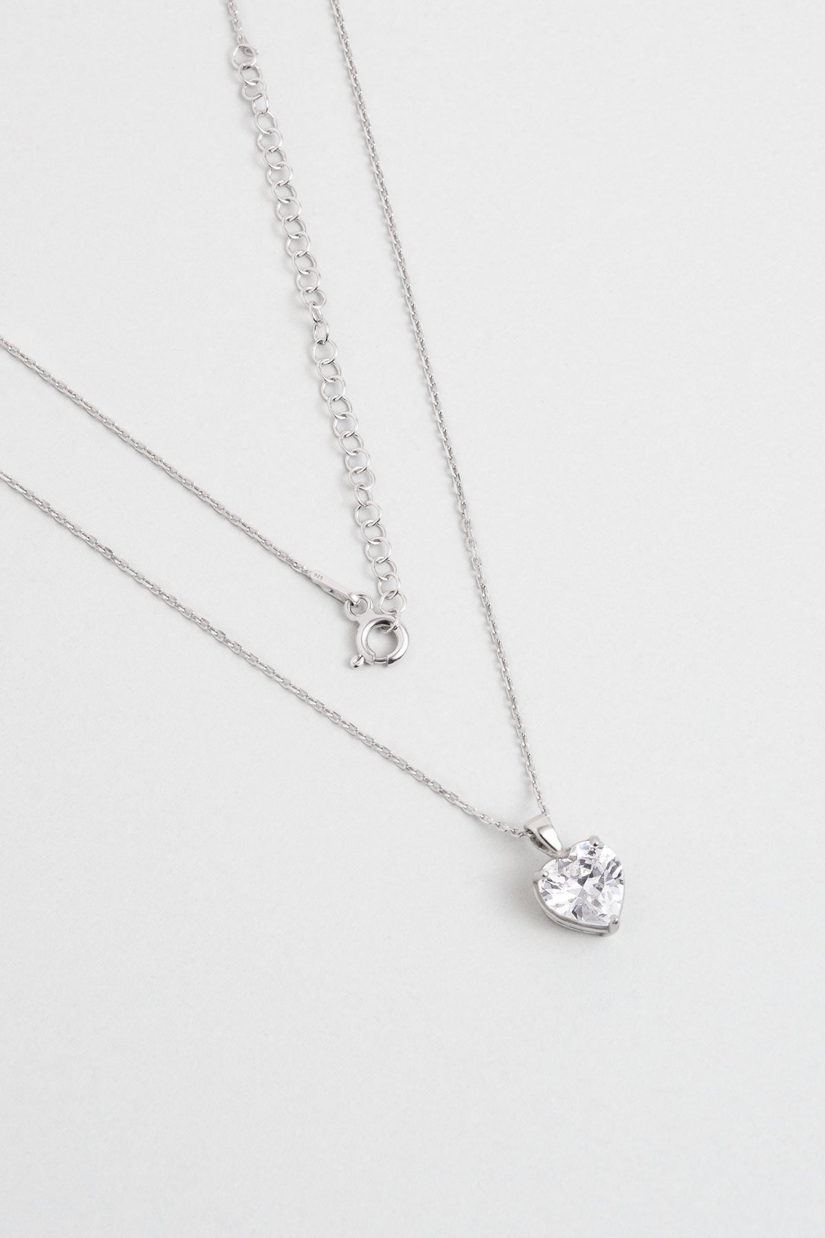 Gizemli Kalp 18 Ayar Beyaz Altın Kaplama 45 Cm Gümüş Kolye 07309060199