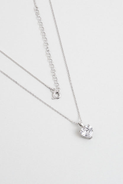 Gizemli Kalp 18 Ayar Beyaz Altın Kaplama 45 Cm Gümüş Kolye 07309060199