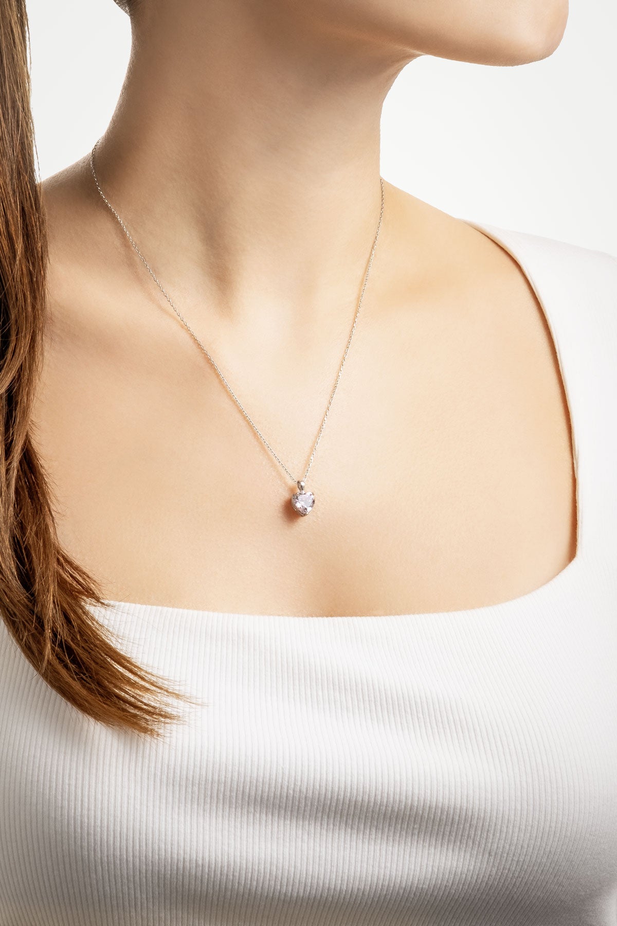 Gizemli Kalp 18 Ayar Beyaz Altın Kaplama 45 Cm Gümüş Kolye 07309067299