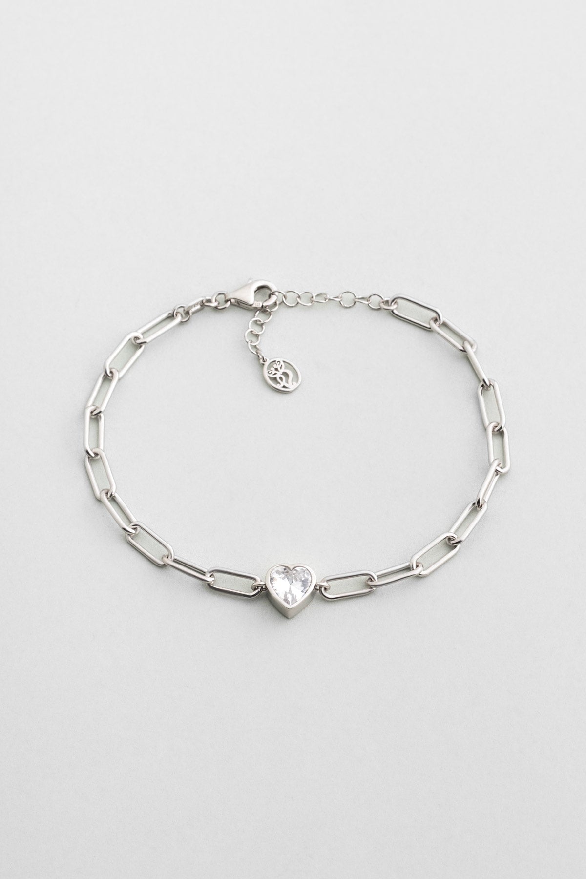 Gizemli Kalp 18 Ayar Beyaz Altın Kaplama 20 Cm Gümüş Bileklik 07309070199