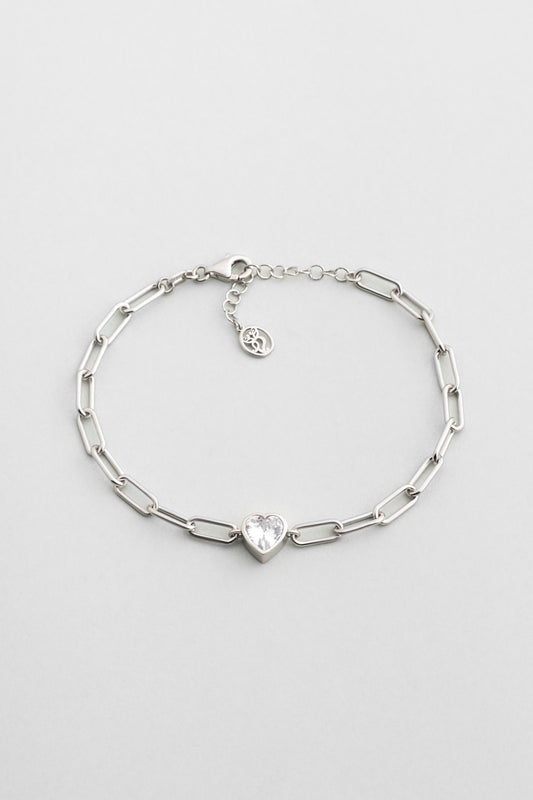 Gizemli Kalp 18 Ayar Beyaz Altın Kaplama 20 Cm Gümüş Bileklik 07309070199