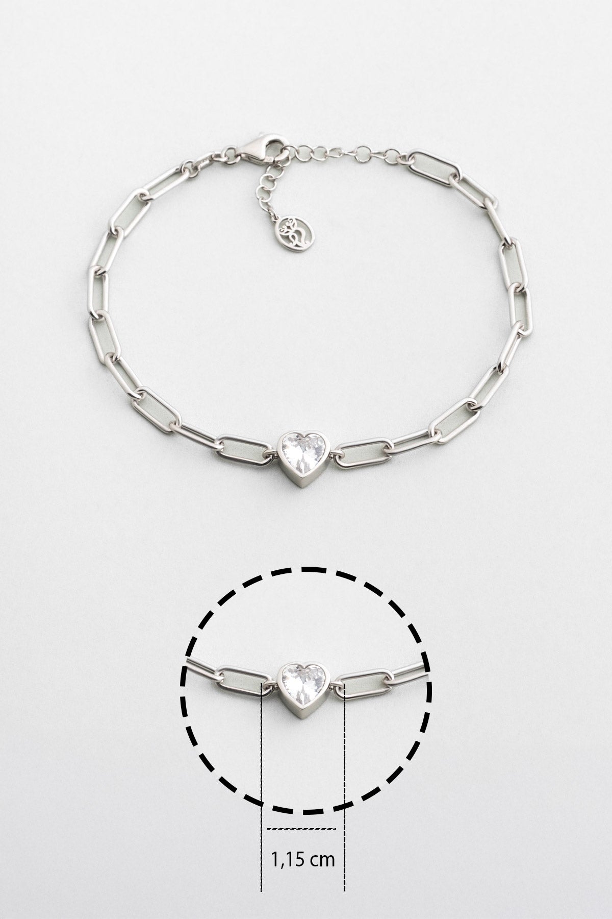 Gizemli Kalp 18 Ayar Beyaz Altın Kaplama 20 Cm Gümüş Bileklik 07309070199