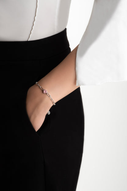 Gizemli Kalp 18 Ayar Beyaz Altın Kaplama 20 Cm Gümüş Bileklik 07309070399