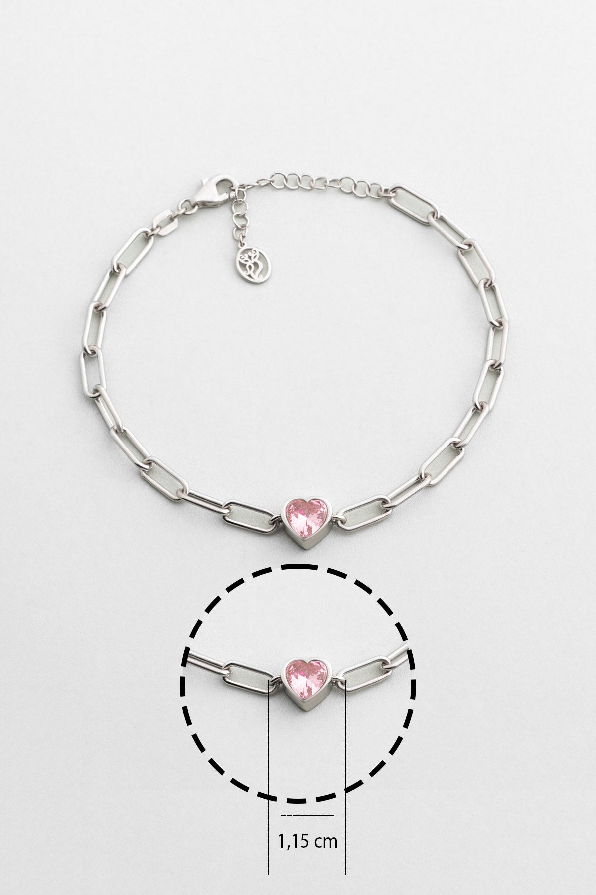 Gizemli Kalp 18 Ayar Beyaz Altın Kaplama 20 Cm Gümüş Bileklik 07309070399