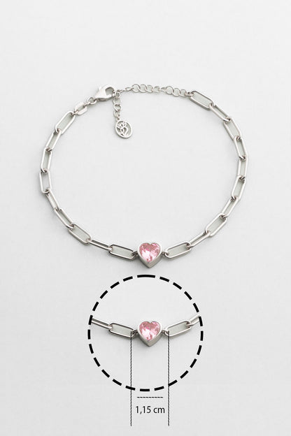 Gizemli Kalp 18 Ayar Beyaz Altın Kaplama 20 Cm Gümüş Bileklik 07309070399