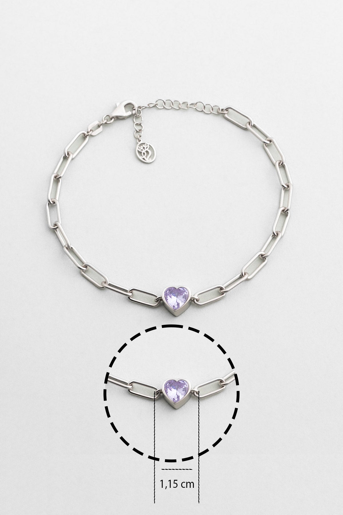 Gizemli Kalp 18 Ayar Beyaz Altın Kaplama 20 Cm Gümüş Bileklik 07309079399