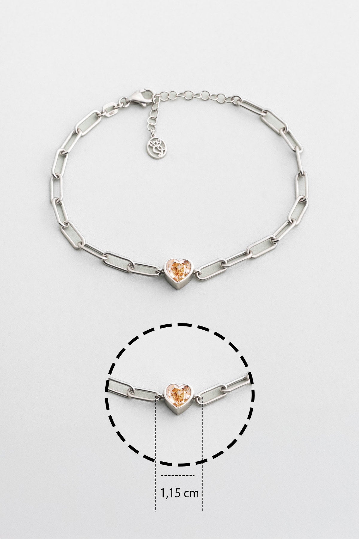 Gizemli Kalp 18 Ayar Beyaz Altın Kaplama 20 Cm Gümüş Bileklik 07309079899