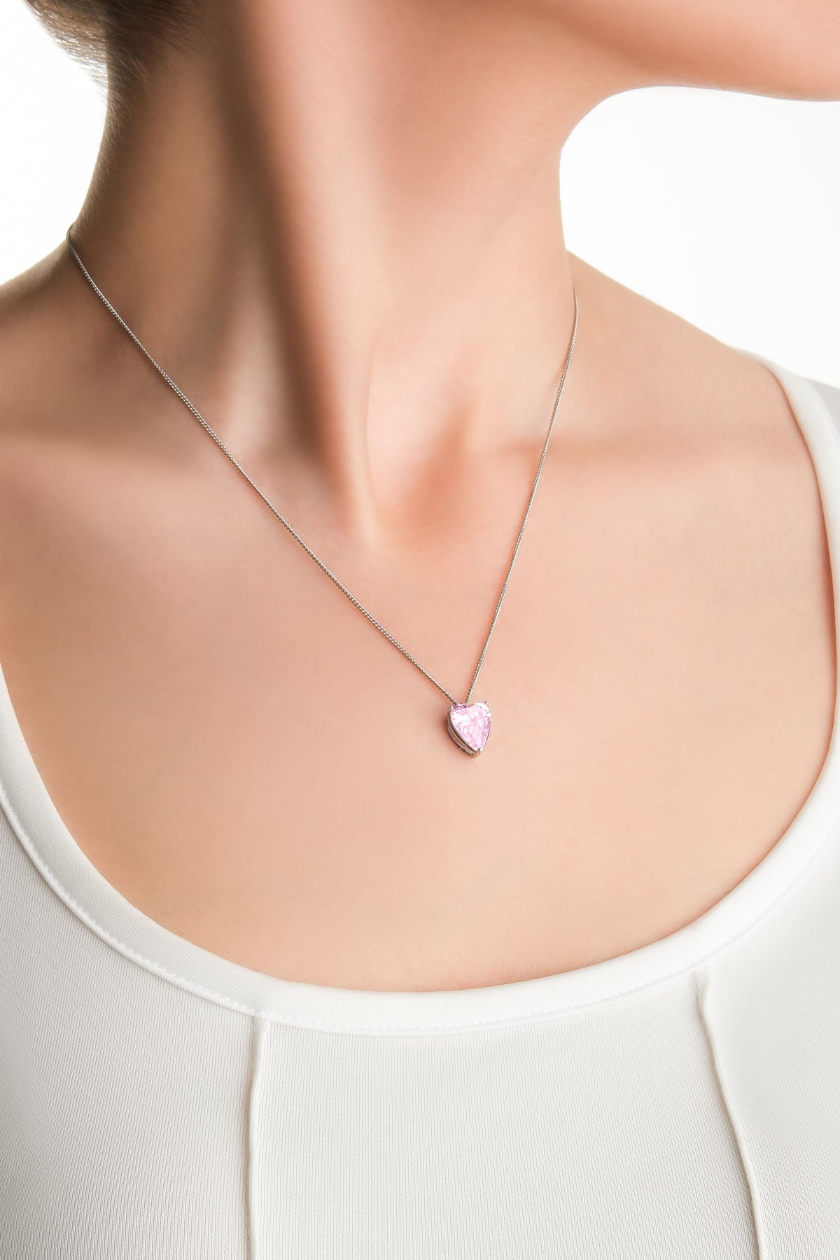 Gizemli Kalp 18 Ayar Beyaz Altın Kaplama 45 Cm Gümüş Kolye 07309080399