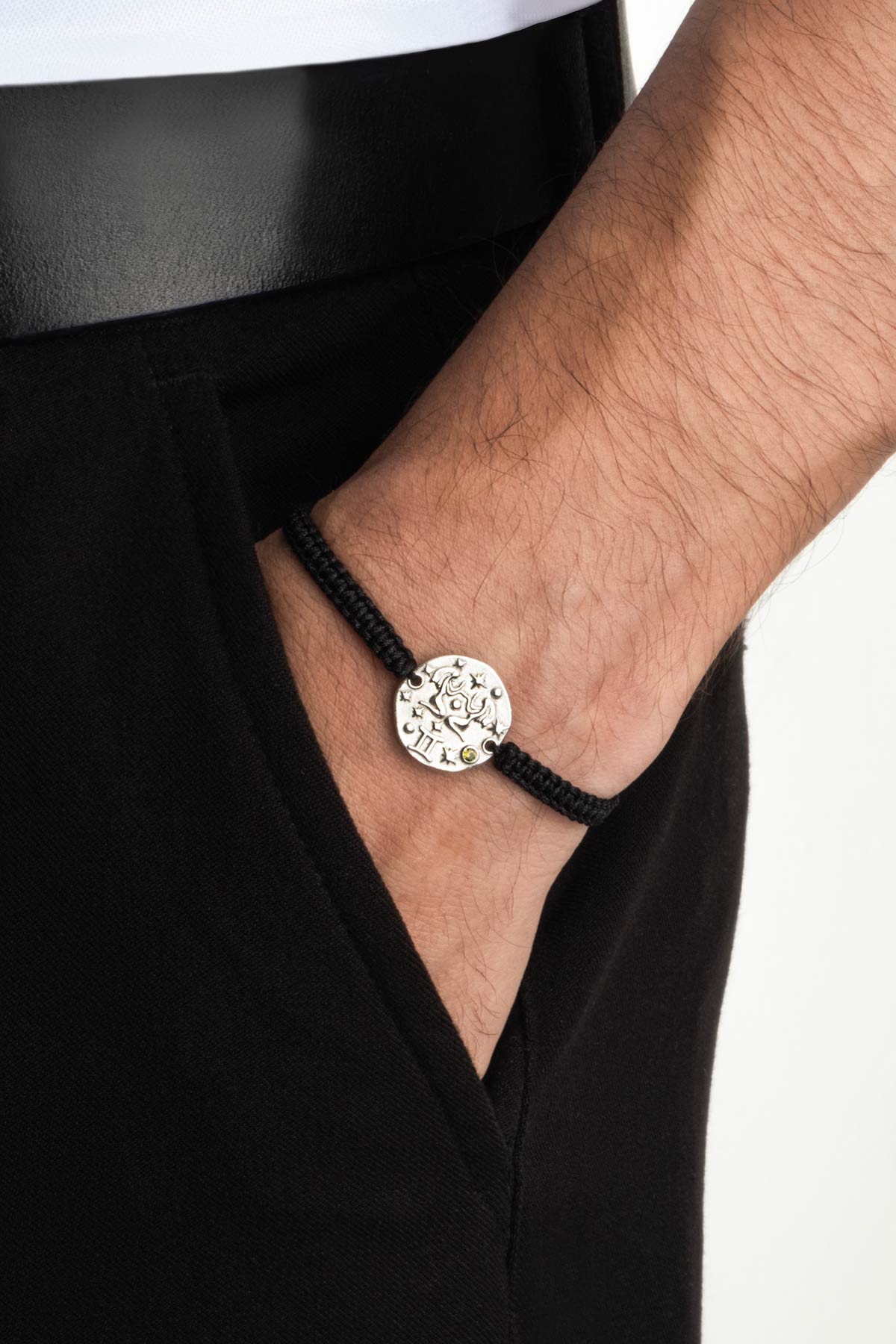 Ikizler Burcu 18 Ayar Beyaz Altın Kaplama Ayarlanabilir Erkek Gümüş Bileklik 07310020499