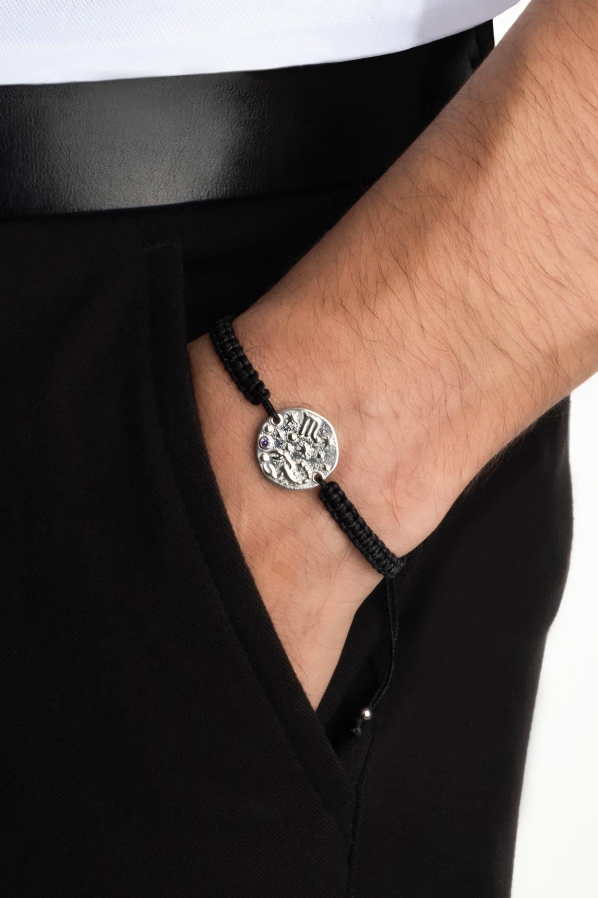 Akrep Burcu 18 Ayar Beyaz Altın Kaplama Ayarlanabilir Erkek Gümüş Bileklik 07310078999