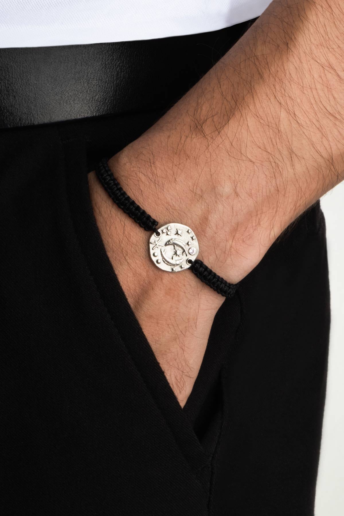 Balık Burcu 18 Ayar Beyaz Altın Kaplama Ayarlanabilir Erkek Gümüş Bileklik 07310110399