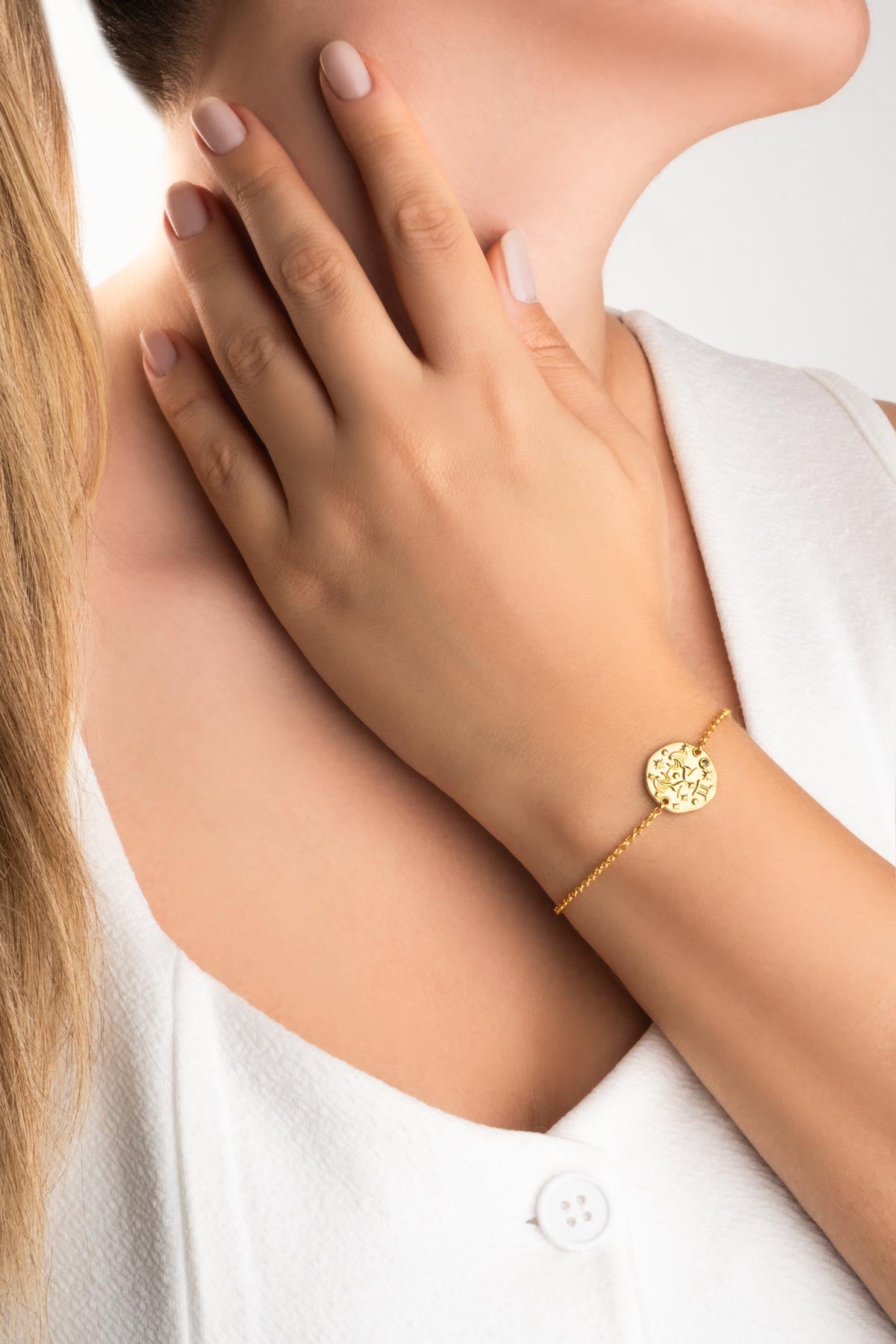 Ikizler Burcu 18 Ayar Sarı Altın Kaplama 20 Cm Gümüş Bileklik 07310220444