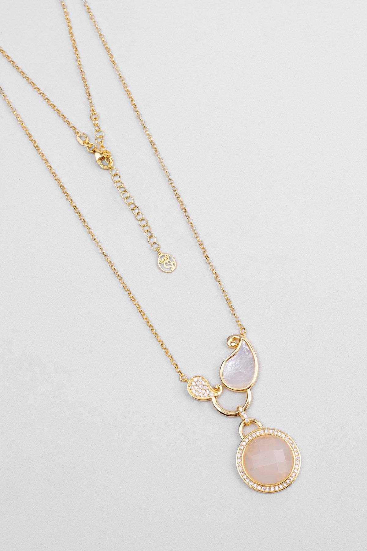 Binbir Gece 18 Ayar Sarı Altın Kaplama 55 Cm Gümüş Sedef Kolye 07310634644