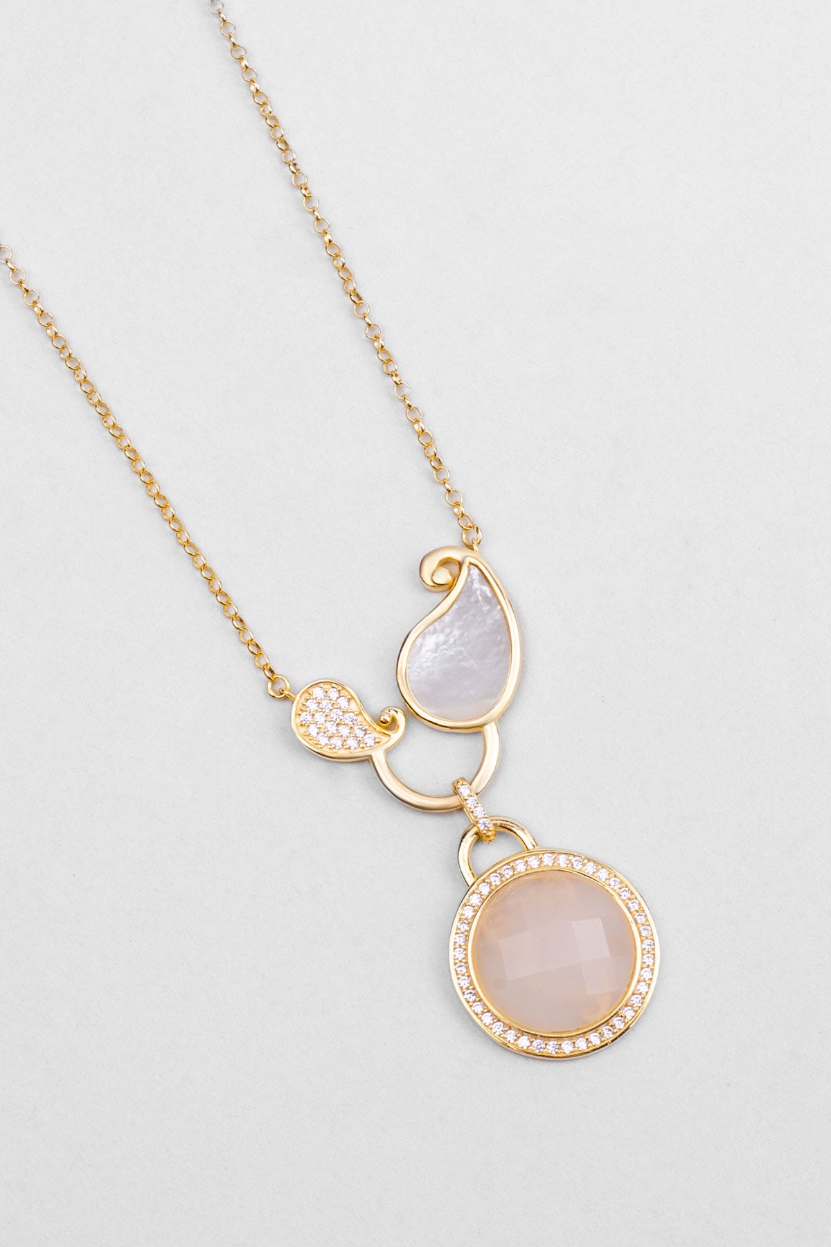 Binbir Gece 18 Ayar Sarı Altın Kaplama 55 Cm Gümüş Sedef Kolye 07310634644