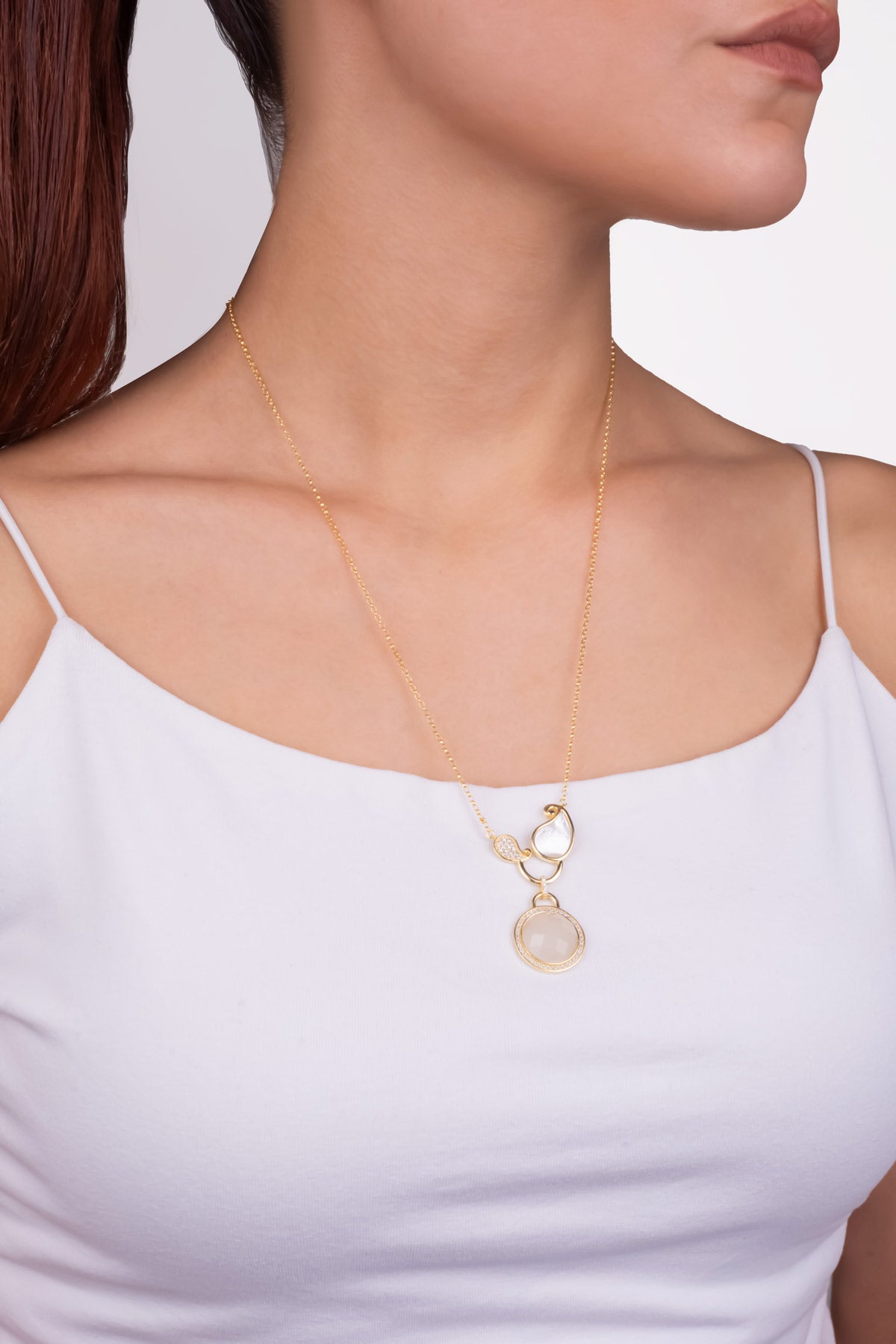 Binbir Gece 18 Ayar Sarı Altın Kaplama 55 Cm Gümüş Sedef Kolye 07310634644