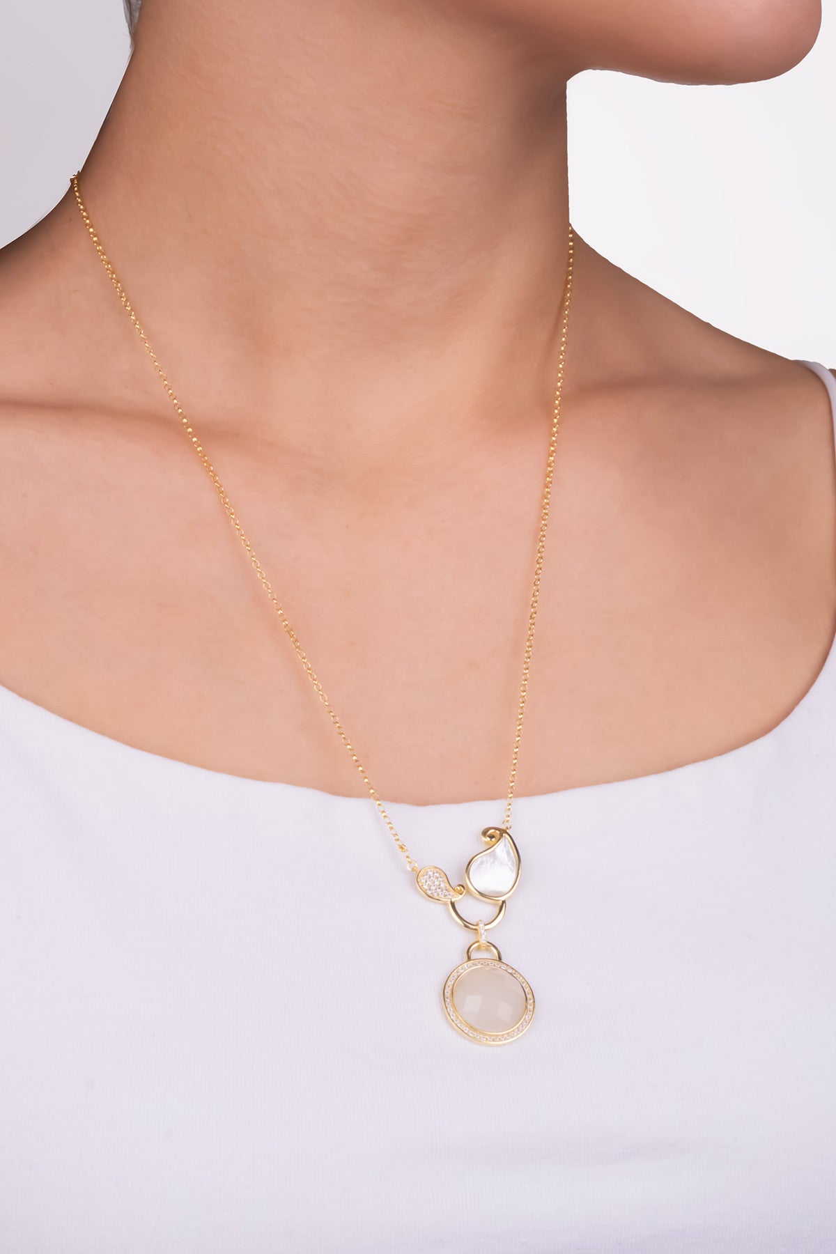 Binbir Gece 18 Ayar Sarı Altın Kaplama 55 Cm Gümüş Sedef Kolye 07310634644