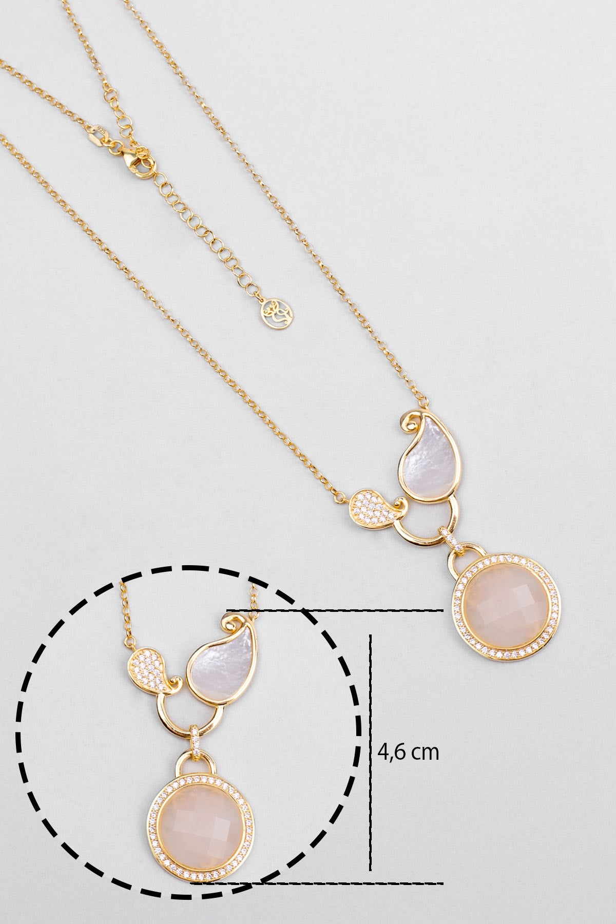 Binbir Gece 18 Ayar Sarı Altın Kaplama 55 Cm Gümüş Sedef Kolye 07310634644