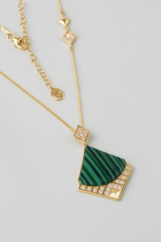 Malahit Şıklığı 18 Ayar Sarı Altın Kaplama 47 Cm Gümüş Kolye 07310720444