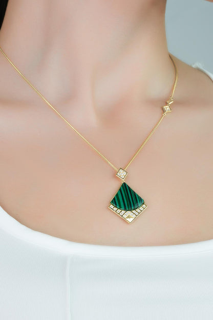 Malahit Şıklığı 18 Ayar Sarı Altın Kaplama 47 Cm Gümüş Kolye 07310720444