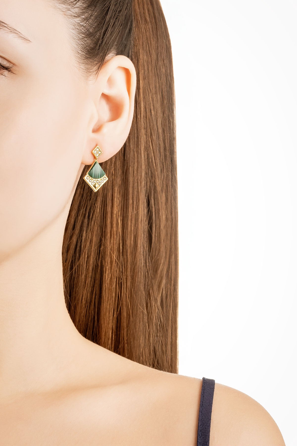 Malahit Şıklığı 18 Ayar Sarı Altın Kaplama Gümüş Küpe 07310730444