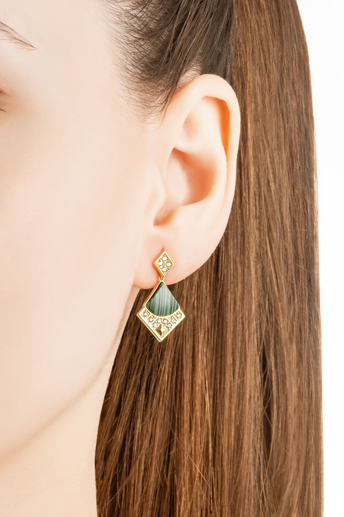 Malahit Şıklığı 18 Ayar Sarı Altın Kaplama Gümüş Küpe 07310730444