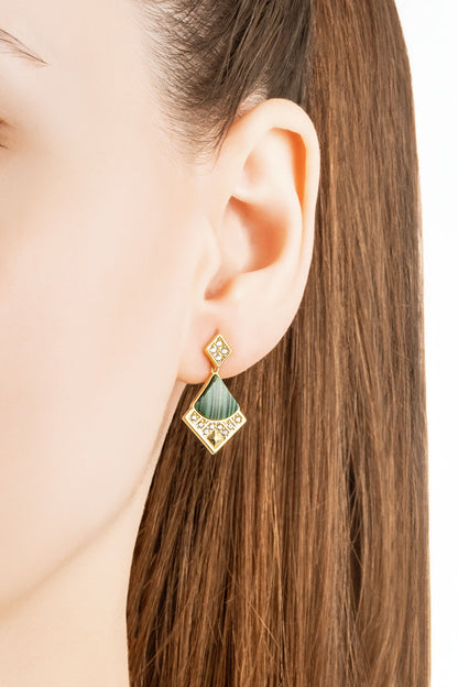 Malahit Şıklığı 18 Ayar Sarı Altın Kaplama Gümüş Küpe 07310730444