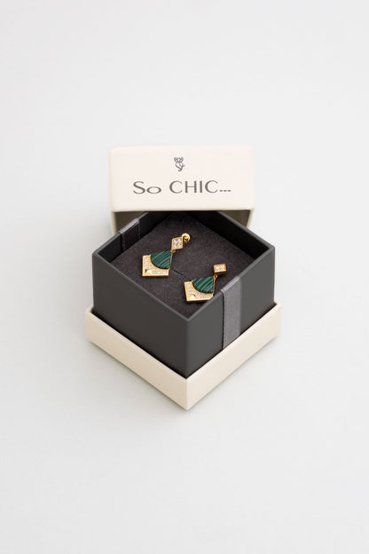 Malahit Şıklığı 18 Ayar Sarı Altın Kaplama Gümüş Küpe 07310730444