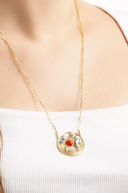 Mercan Dünyası 18 Ayar Sarı Altın Kaplama 55 Cm Gümüş Zincir Kolye 07310900844