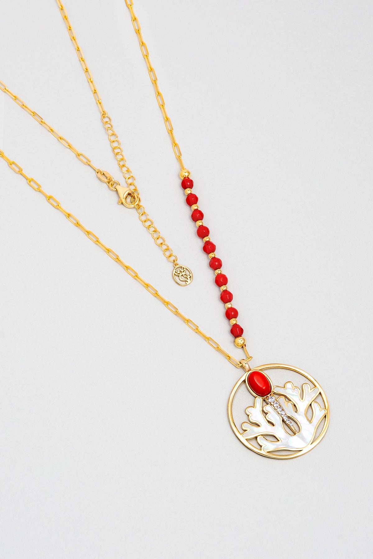 Mercan Tılsımı 18 Ayar Sarı Altın Kaplama 55 Cm Gümüş Kolye 07310910844