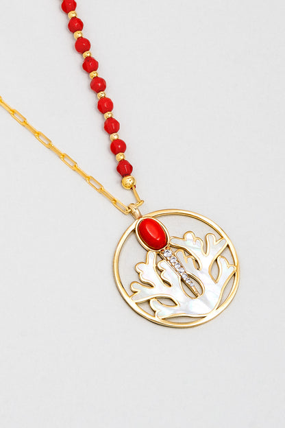 Mercan Tılsımı 18 Ayar Sarı Altın Kaplama 55 Cm Gümüş Kolye 07310910844