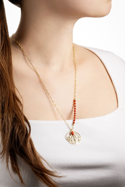 Mercan Tılsımı 18 Ayar Sarı Altın Kaplama 55 Cm Gümüş Kolye 07310910844