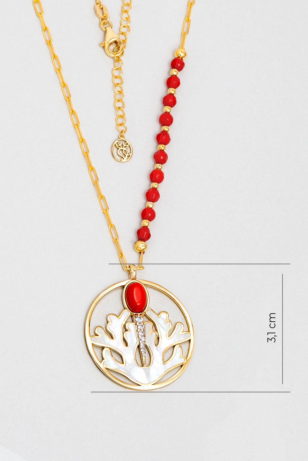 Mercan Tılsımı 18 Ayar Sarı Altın Kaplama 55 Cm Gümüş Kolye 07310910844