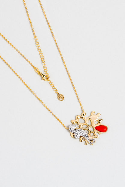 Mercan Masalı 18 Ayar Sarı Altın Kaplama 55 Cm Gümüş Uzun Kolye 07310930844