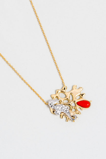 Mercan Masalı 18 Ayar Sarı Altın Kaplama 55 Cm Gümüş Uzun Kolye 07310930844