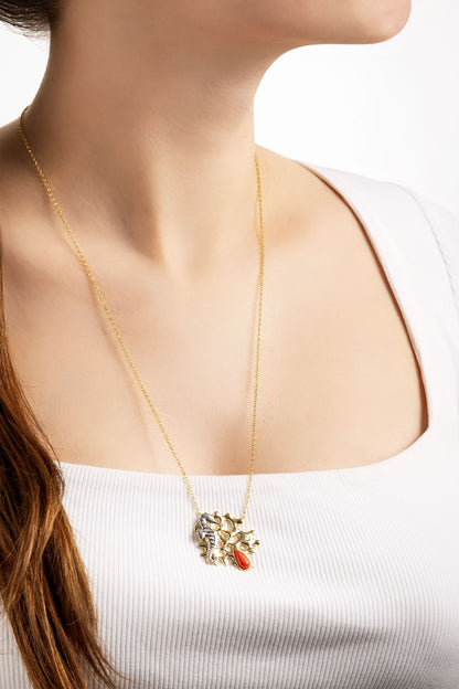 Mercan Masalı 18 Ayar Sarı Altın Kaplama 55 Cm Gümüş Uzun Kolye 07310930844