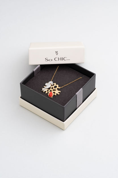 Mercan Masalı 18 Ayar Sarı Altın Kaplama 55 Cm Gümüş Uzun Kolye 07310930844