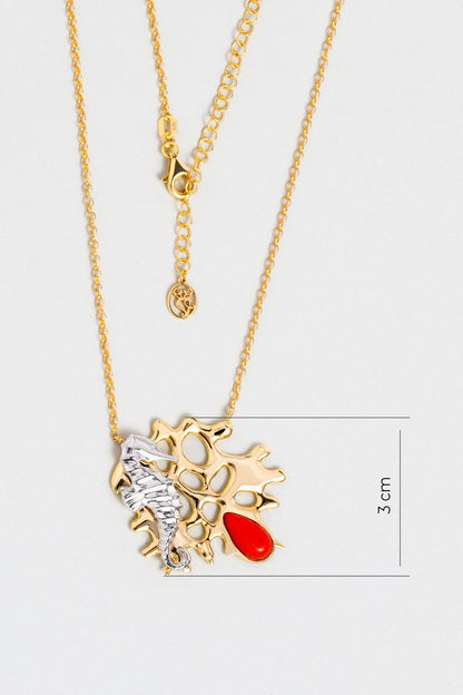 Mercan Masalı 18 Ayar Sarı Altın Kaplama 55 Cm Gümüş Uzun Kolye 07310930844