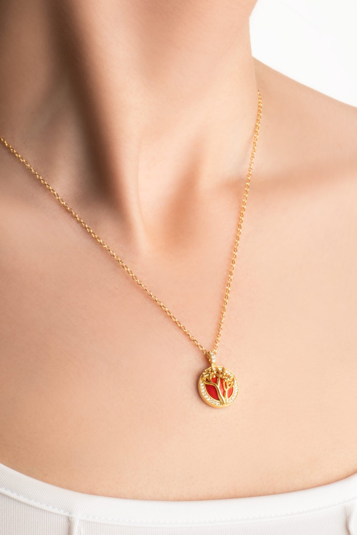 Mercan Ağacı 18 Ayar Sarı Altın Kaplama 48 Cm Gümüş Kolye 07310990844