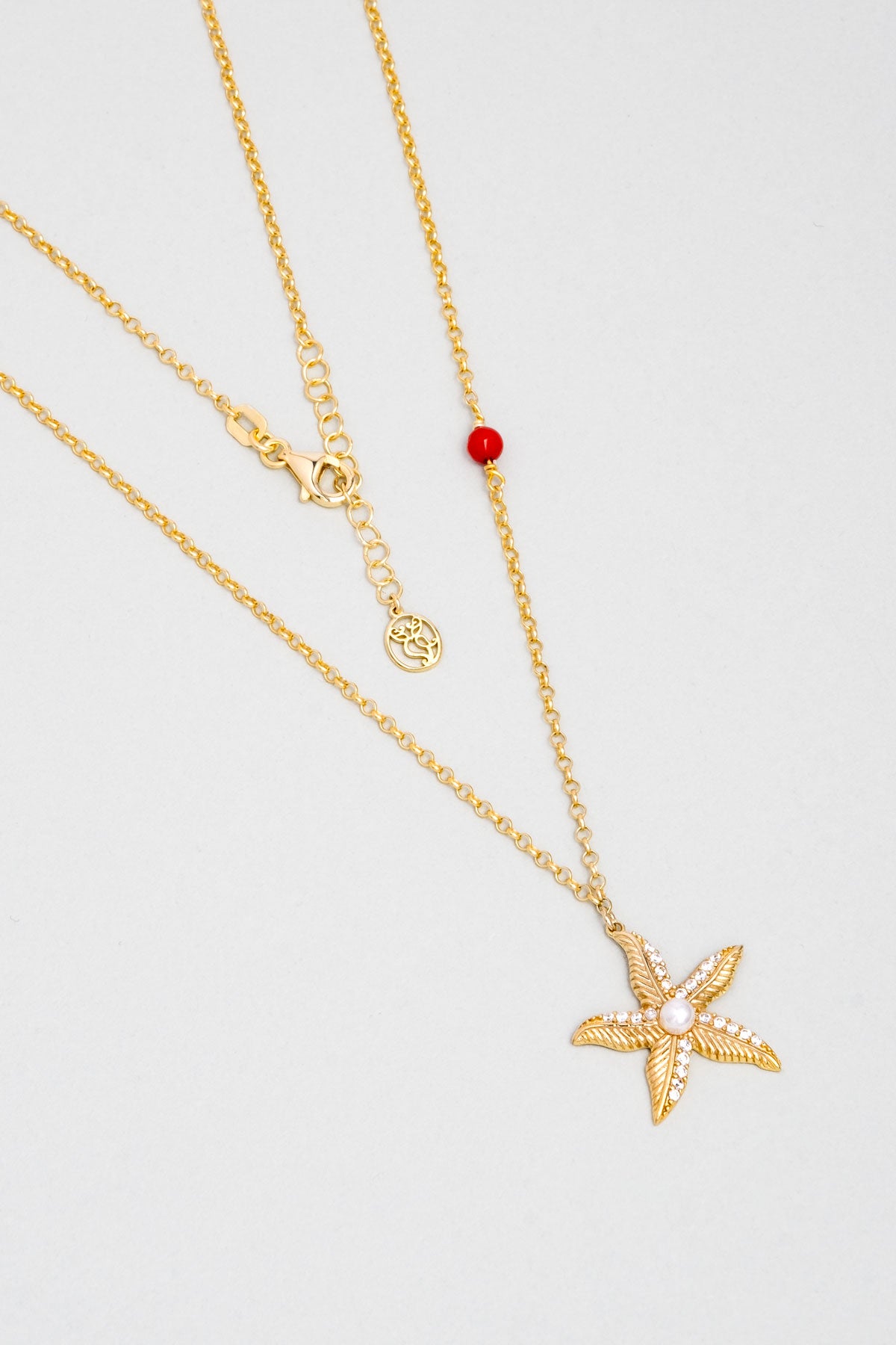 Mercan Yıldızı 18 Ayar Sarı Altın Kaplama 44 Cm Gümüş Kolye 07311006244