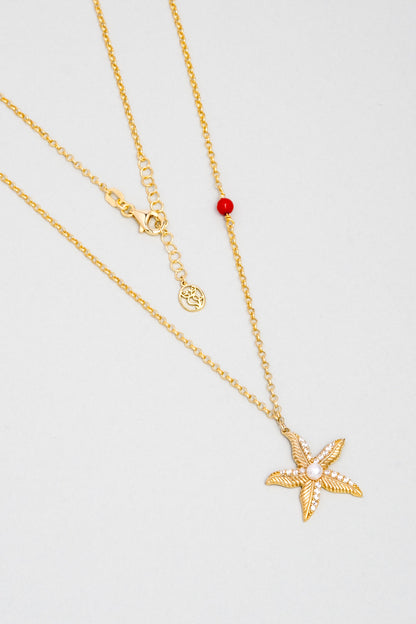 Mercan Yıldızı 18 Ayar Sarı Altın Kaplama 44 Cm Gümüş Kolye 07311006244