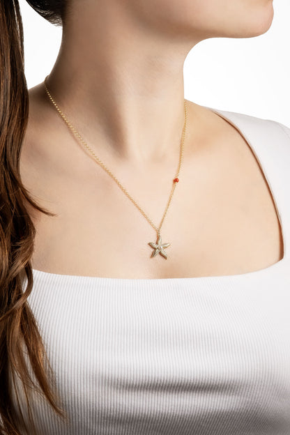 Mercan Yıldızı 18 Ayar Sarı Altın Kaplama 44 Cm Gümüş Kolye 07311006244