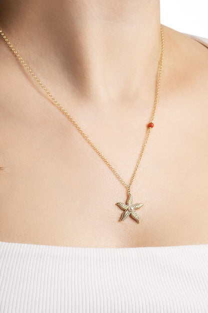 Mercan Yıldızı 18 Ayar Sarı Altın Kaplama 44 Cm Gümüş Kolye 07311006244