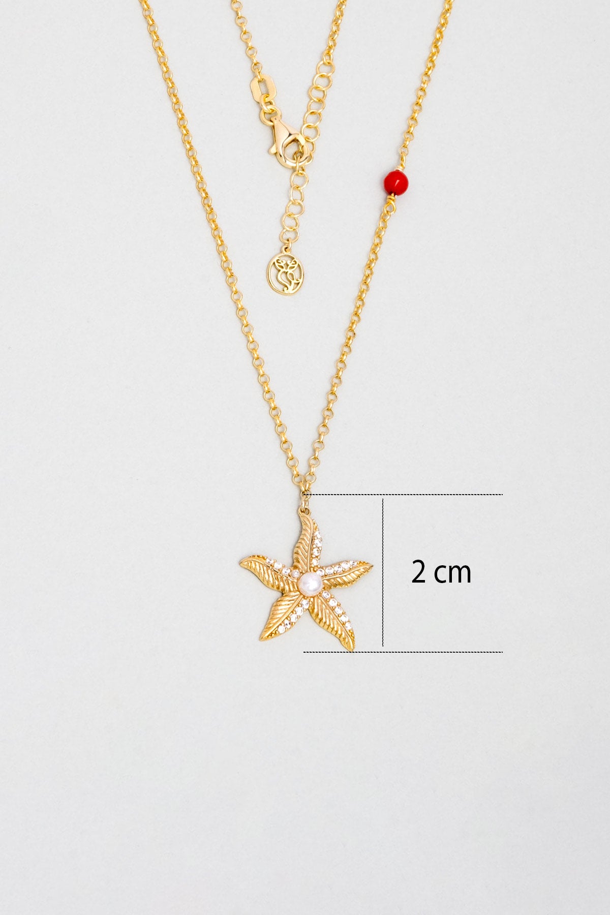 Mercan Yıldızı 18 Ayar Sarı Altın Kaplama 44 Cm Gümüş Kolye 07311006244