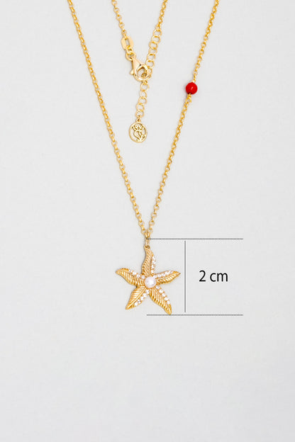 Mercan Yıldızı 18 Ayar Sarı Altın Kaplama 44 Cm Gümüş Kolye 07311006244