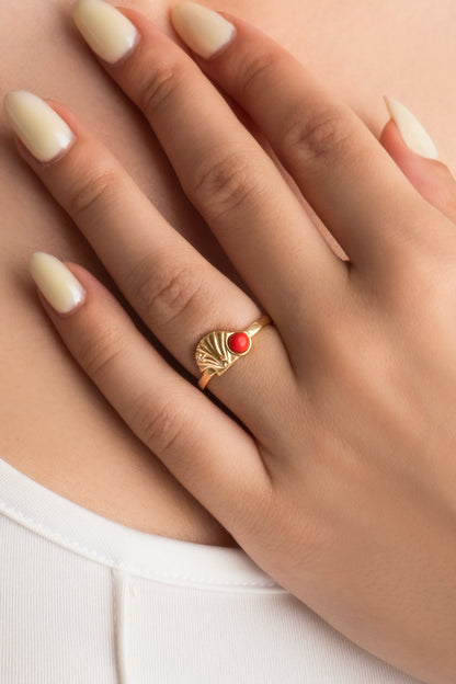 Mistik Mercan 18 Ayar Sarı Altın Kaplama Ayarlanabilir Gümüş Yüzük 07311024412