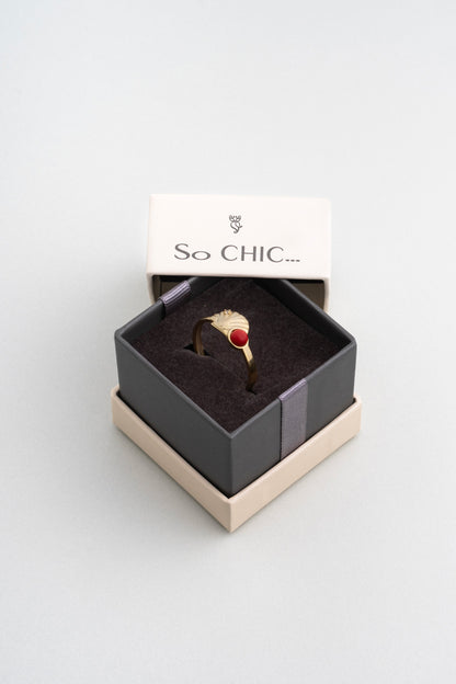 Mistik Mercan 18 Ayar Sarı Altın Kaplama Ayarlanabilir Gümüş Yüzük 07311024412