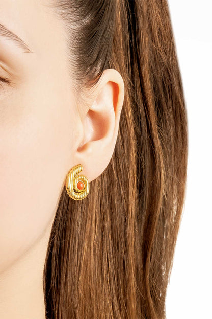 Mercan Kabuğu 18 Ayar Sarı Altın Kaplama Gümüş Küpe 07311050844