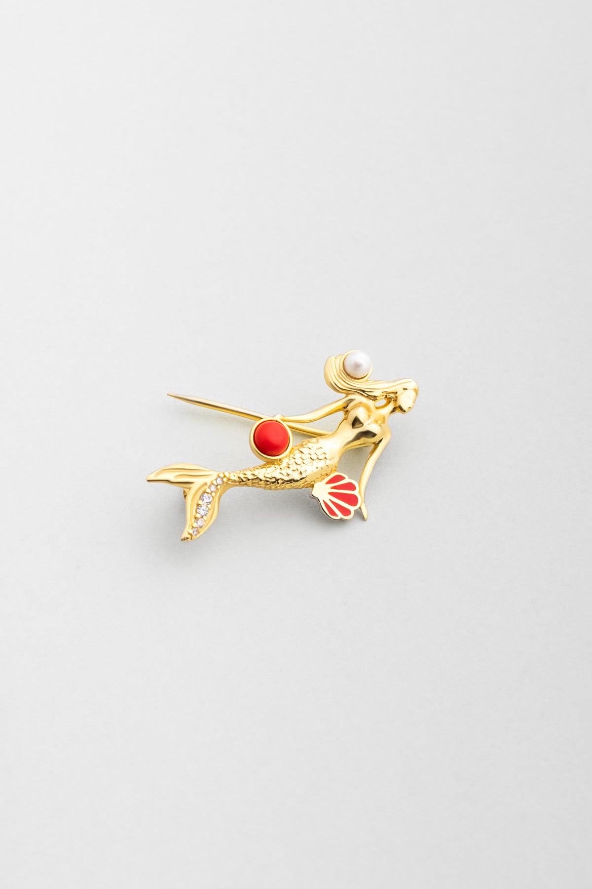 Deniz Kızı 18 Ayar Sarı Altın Kaplama Gümüş Mercan Broş 07311100844