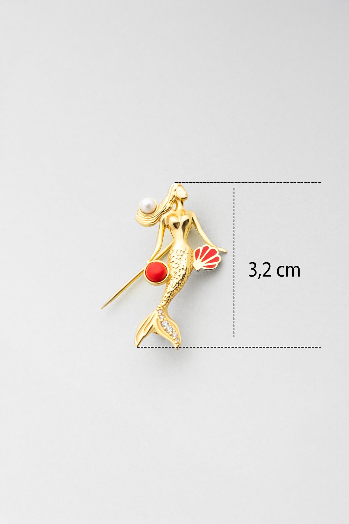 Deniz Kızı 18 Ayar Sarı Altın Kaplama Gümüş Mercan Broş 07311100844