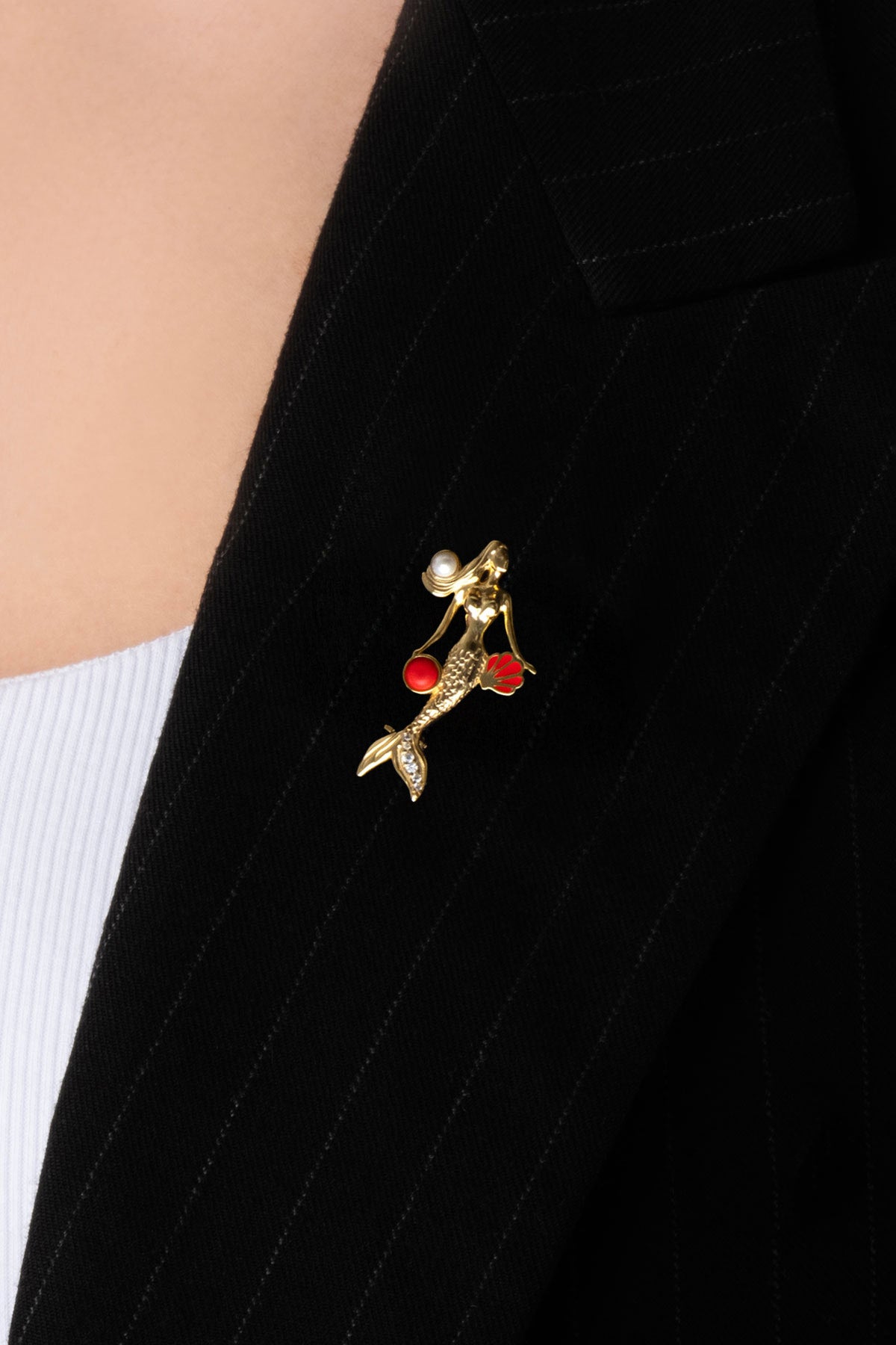 Deniz Kızı 18 Ayar Sarı Altın Kaplama Gümüş Mercan Broş 07311100844